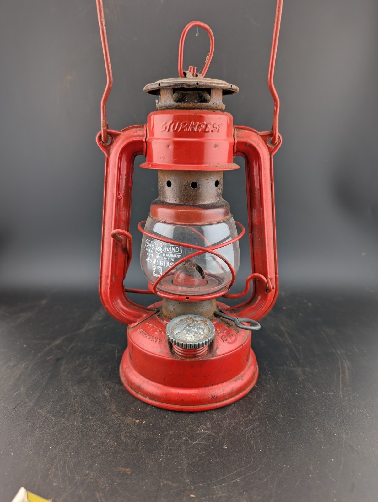 Feuerhand 175 Super Baby Jena Clear Glass Globe Red Tubular Lantern Cold Blast