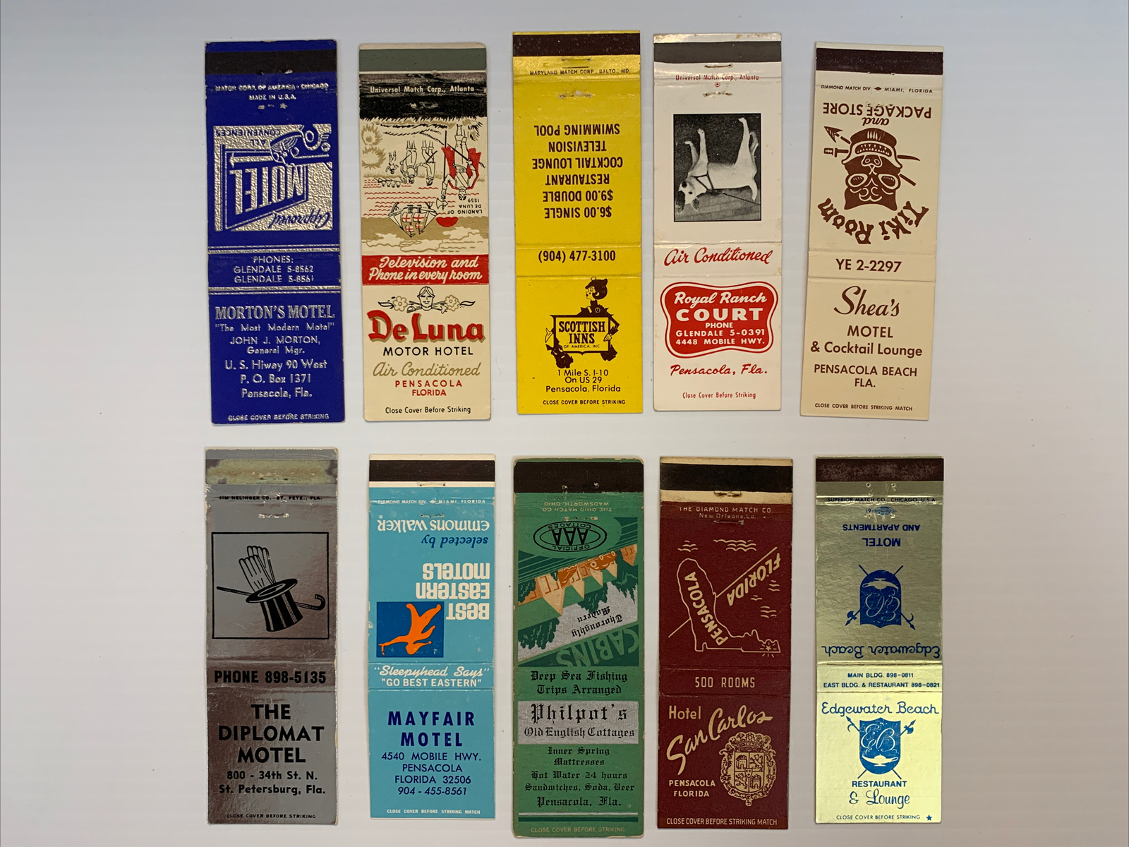 10 VINTAGE FRONT STRIKE MATCHBOOK COVERS  Philpot’s Old English Cottages   gmg