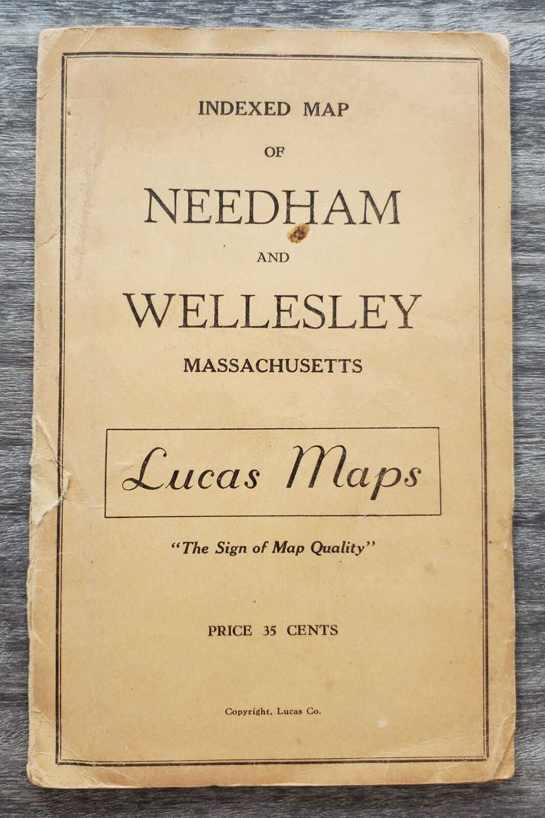 Vintage Needham & Wellesley Massachusetts Indexed Map Lucas 1946 Ephemera 