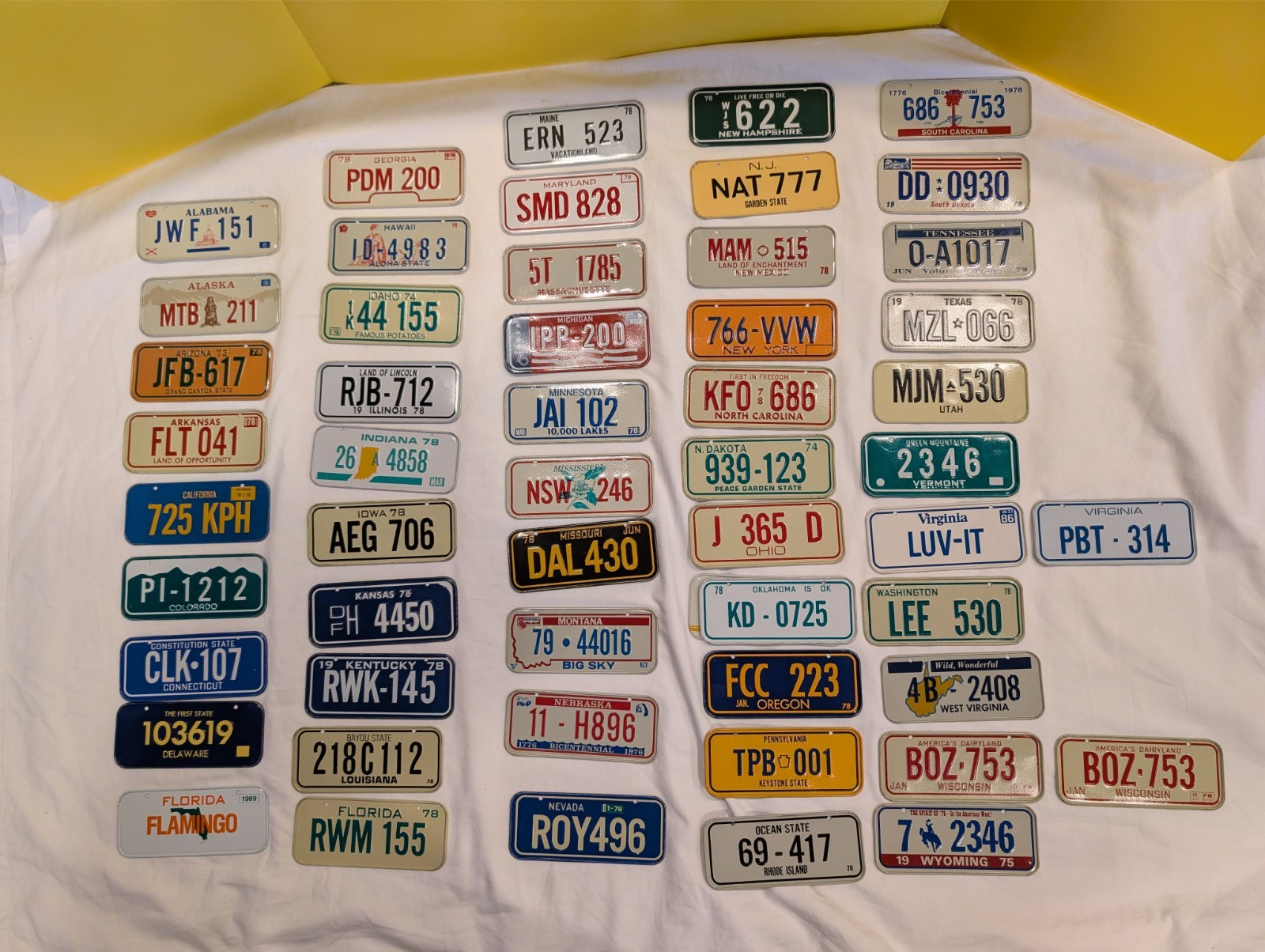 1975 - 1979 Post Mini US State Bike License Plates Complete Set of 50 w 4 Extras