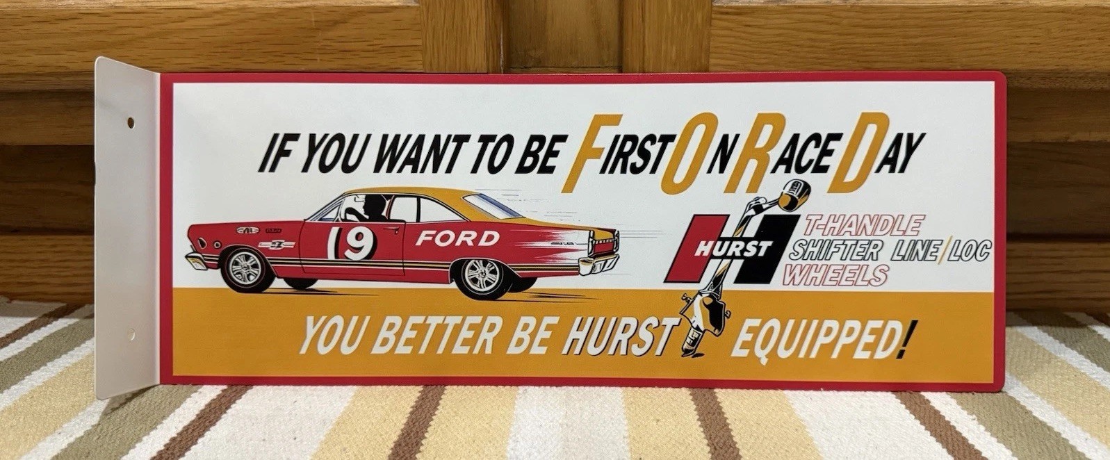 Hurst Floor Shifter Flange Sign Double Sided Race Day Vintage Style Wall Decor