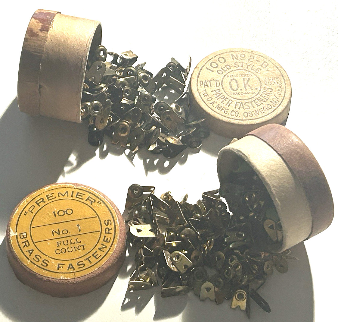 2 Full Boxes Antique O.K. Mfg No 2-B & PREMIER Full Count Brass Paper Fastener