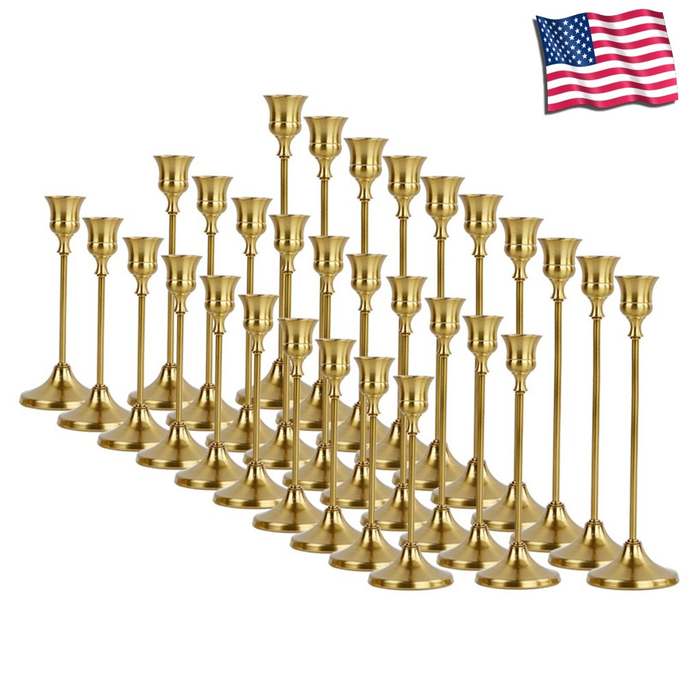 Bulk 30PCS Gold Metal Candlestick Holders Taper Candle Holder Set