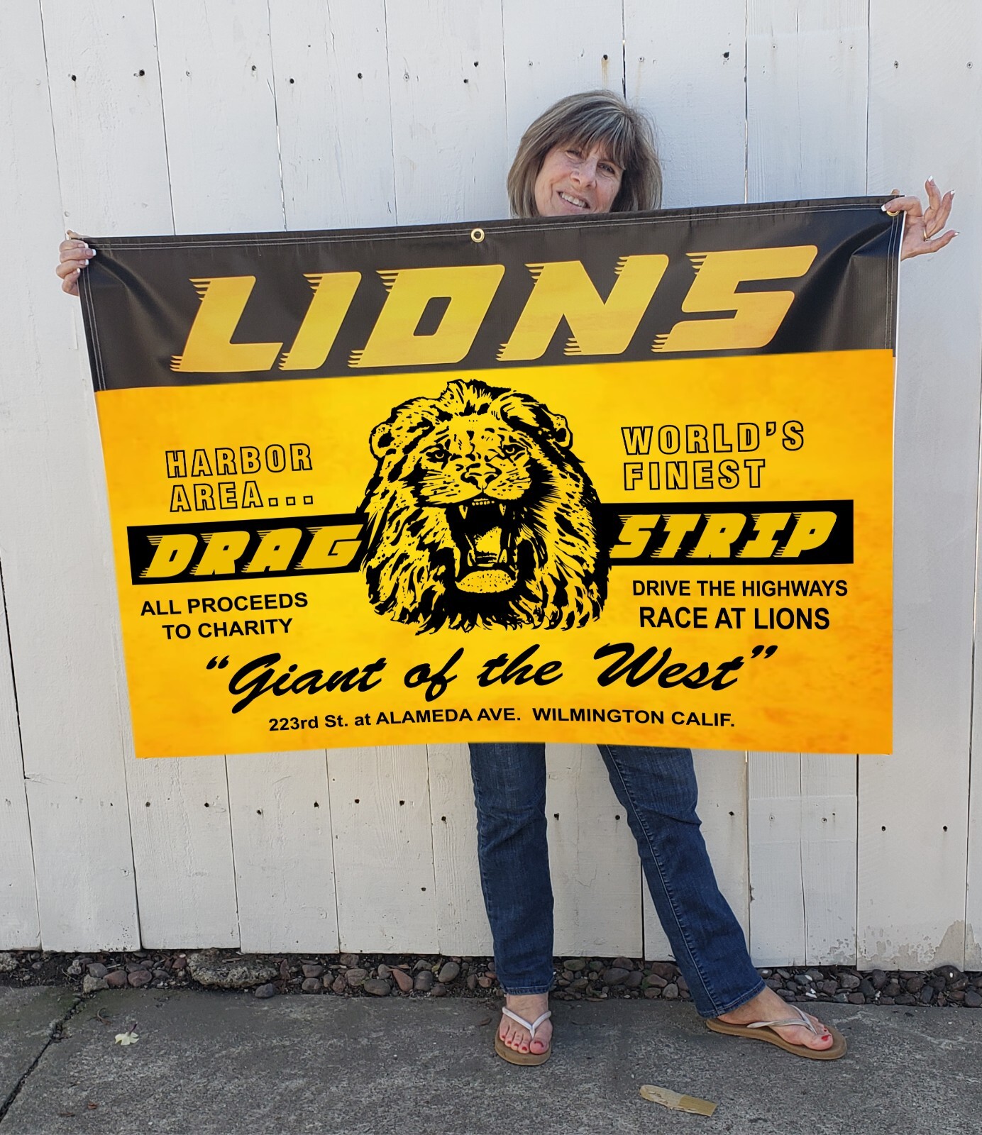 Large Lions Drag Strip Banner  gas guys, racing NHRA fan man cave or garage art