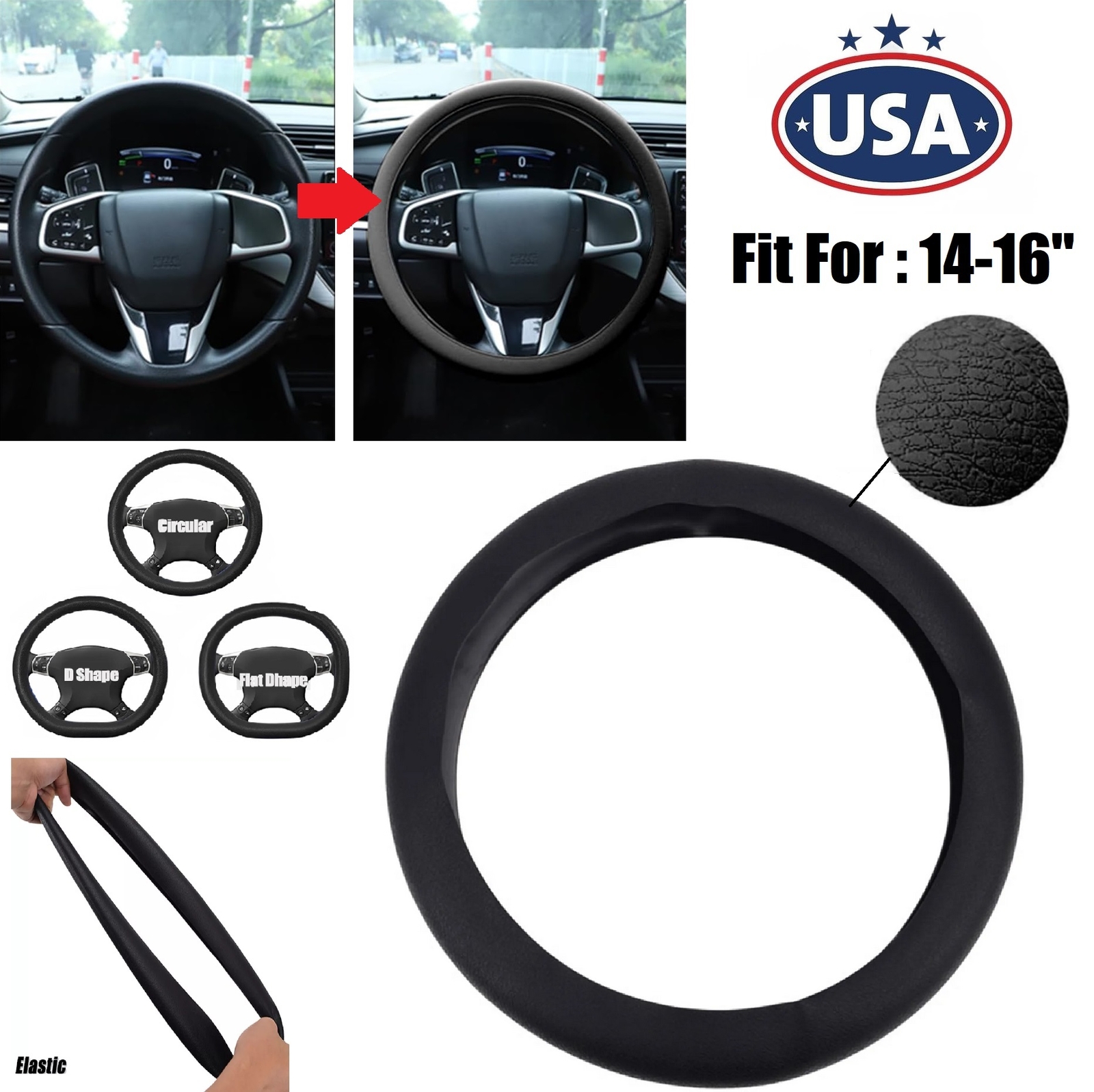 Car Steering Wheel Cover Anti-Slip Silicone Steering Wheel Protector 14-16\