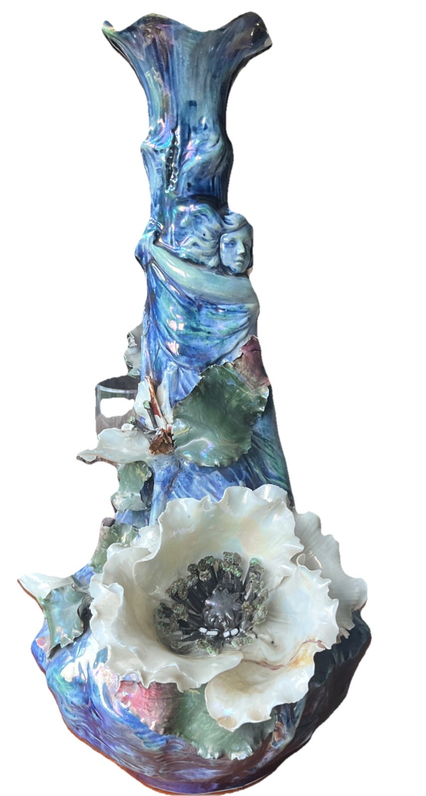 Antique Figural Ceramic Majolica 17” Art Nouveau Vase Ernst Wahliss Austria