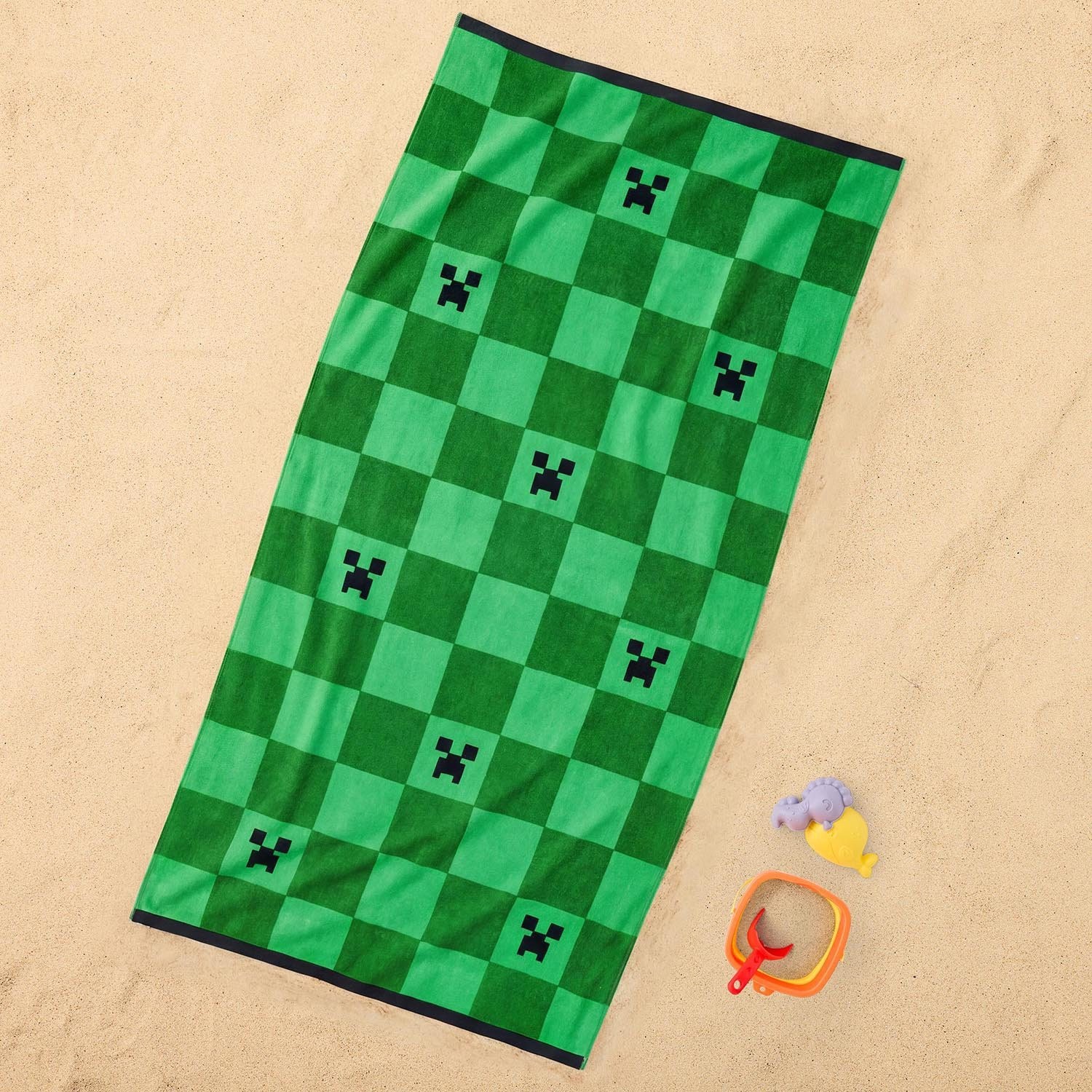 Minecraft Creeper Beach Towel 34 x 64 in 100% Cotton Green Checkered Jay Franco