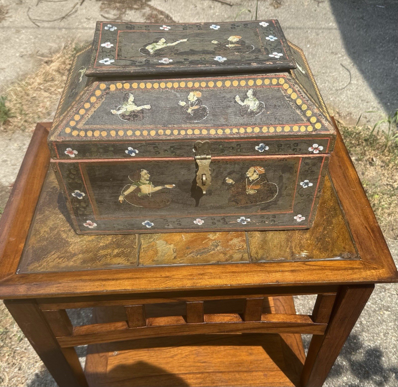 Vintage Antique Indian Marriage Ritual Chest Wooden Box Lock Box Dowry Box