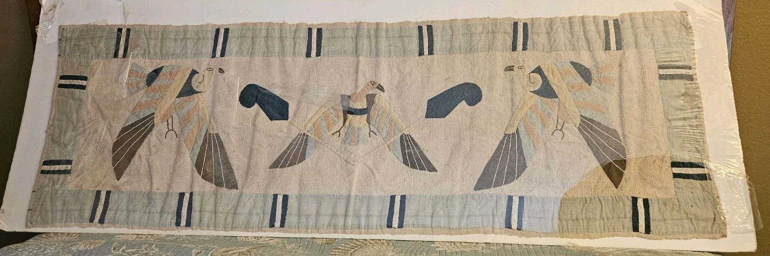 Antique Egyptian Textile Wall Panel 1930s Applique Vulture Goddess Nekbet