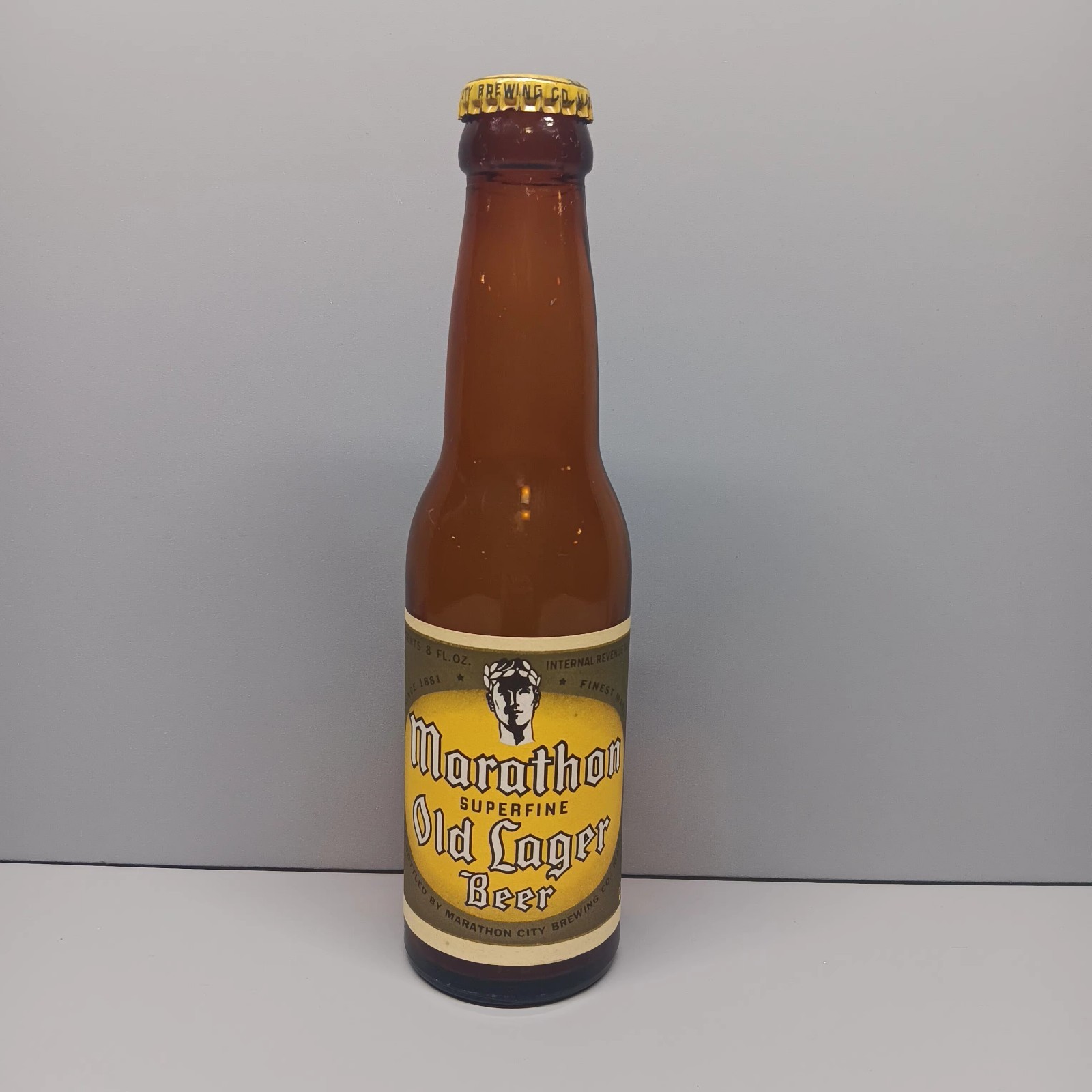 1930's-40's MARATHON OLD LAGER 8 oz. BEER BOTTLE IRTP WISCONSIN BREWING w/Cap