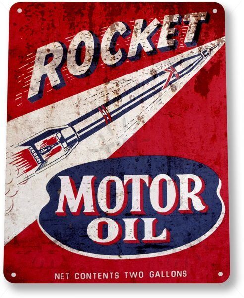 Rocket Motor Oil Garage Auto Shop Retro Rustic Wall Decor Large Metal Tin Sign