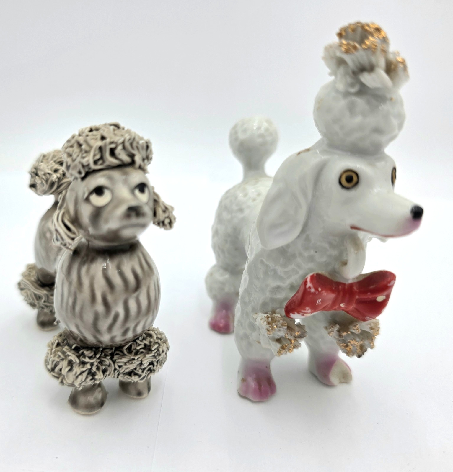 Poodle Figurines Pair Ceramic Spaghetti Trim Kitsch Dogs Japan VTG MCM