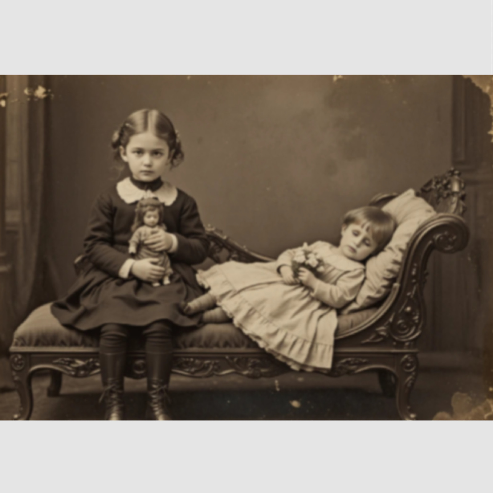 Two Girls Photo Print Post Mortem Child Victorian 4 by 6 Photograph Print
