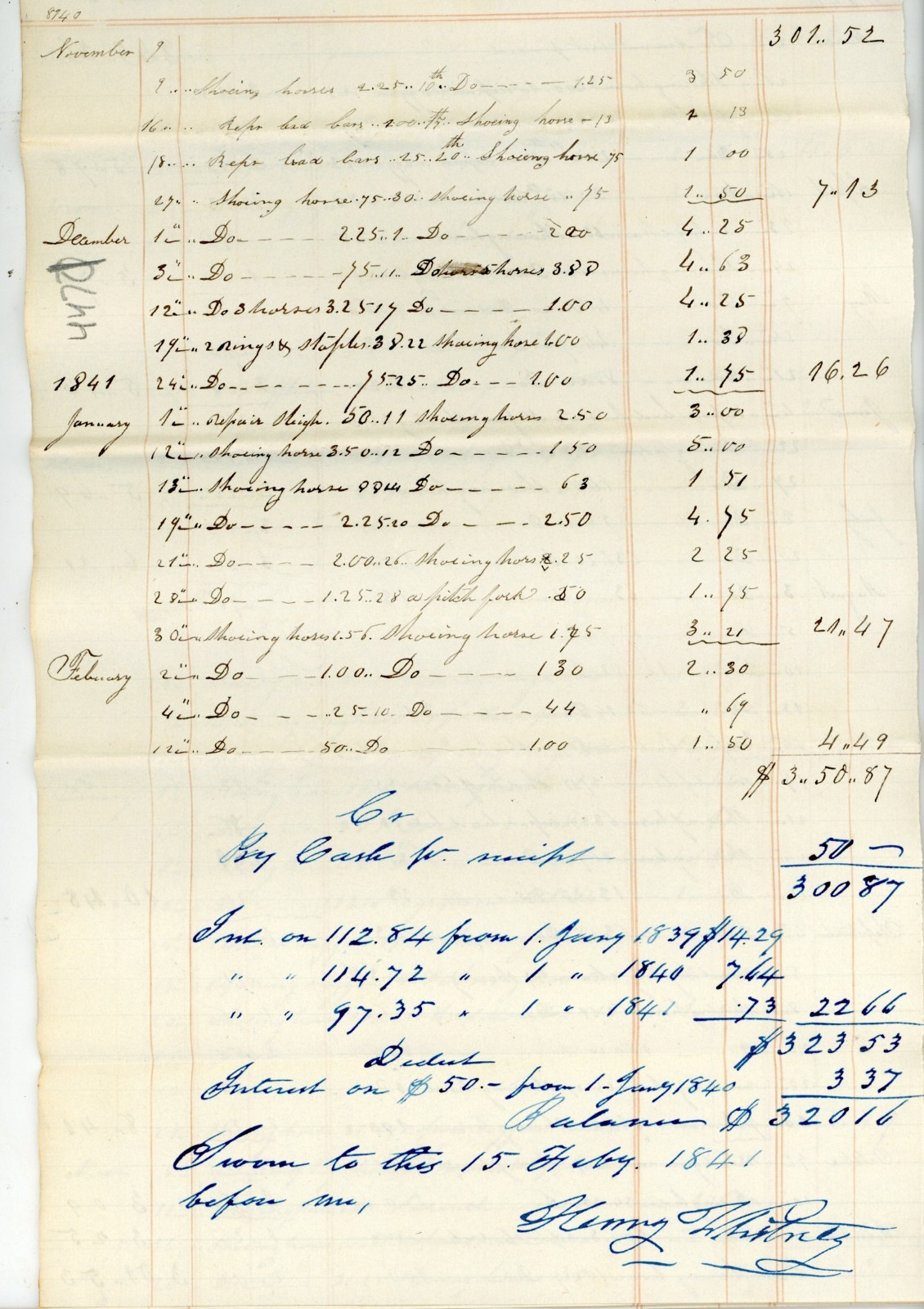 1837-1841 Manuscript Blacksmith Ledger Northern Stage Co Horses Wagons Sleighs 1837-1841 Manuscript Blacksmith Ledger Northern Stage Co Horses Wagons Sleighs