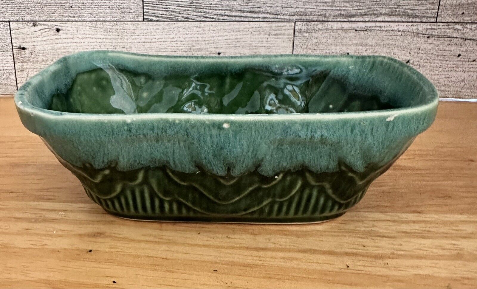 Vintage Cookson Pottery Rectangular  MCM Green Ceramic Planter Pot B-06