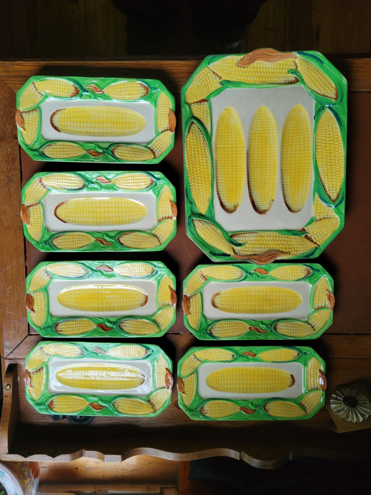 Vintage 1985 Shafford Original ceramic corn on the cob serving dishes-7 Pcs