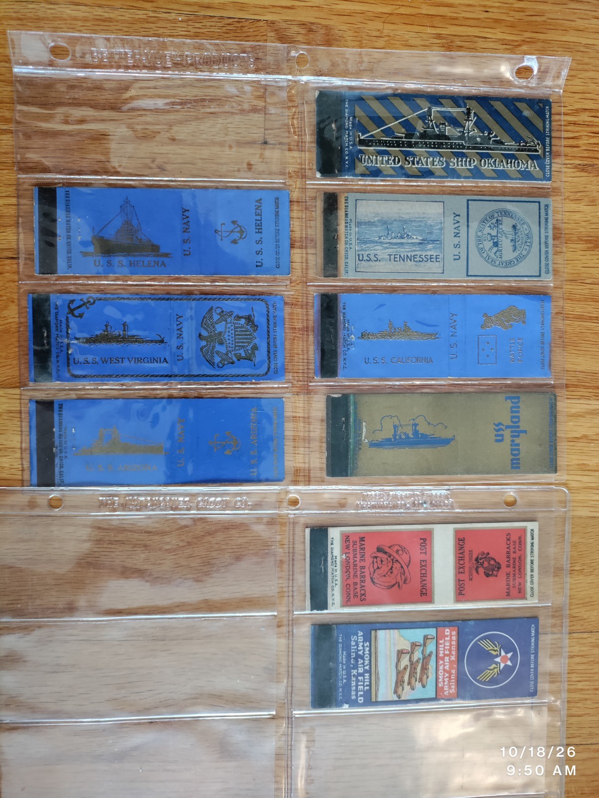 9 US Military World War 2 Era Matchbooks Pearl Harbor Ships Etc Used
