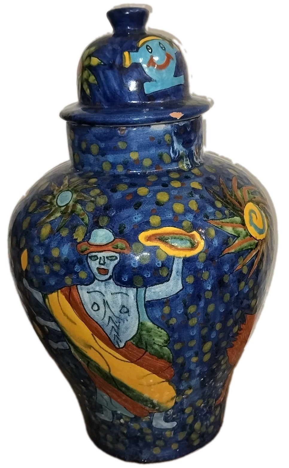 Vintage J Vazquez Mexican Talavera Pottery Ginger Jar Lid Large 17.5\