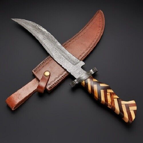 Custom Handmade 216+ Layers Damascus Steel Hunting Knife with Leather Sheath