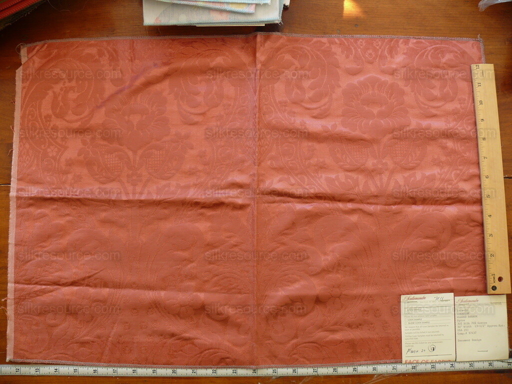 SCALAMANDRE SILK DAMASK LORRAINE GLAZED DAMASK PINK SPICE  25X17\