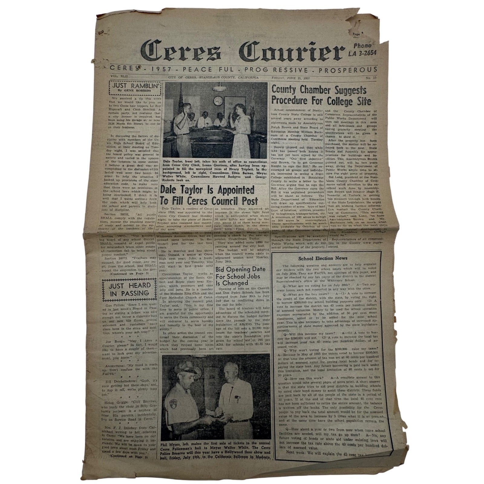Vintage 1957 Ceres Courier Newspaper 12 Pages California Grocery Ads Ephemera