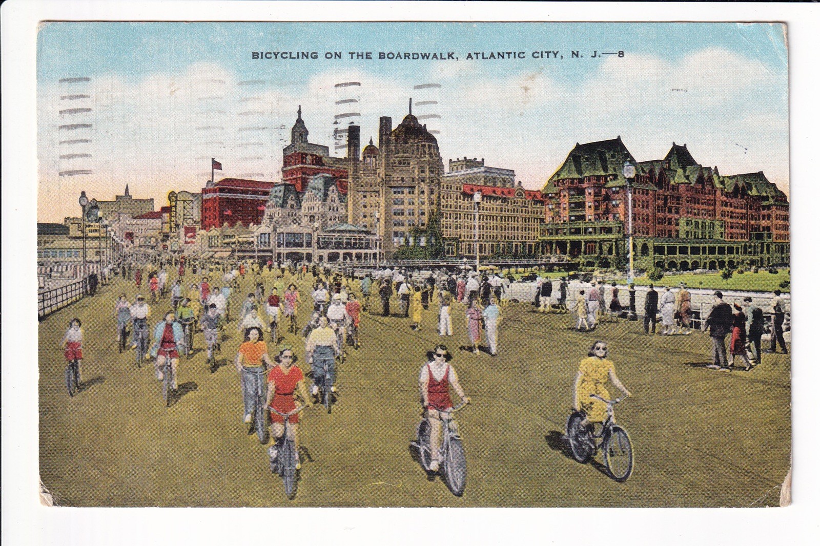 Linen Postcard Bicycling On The Boardwalk Atlantic City New Jersey NJ USA Posted