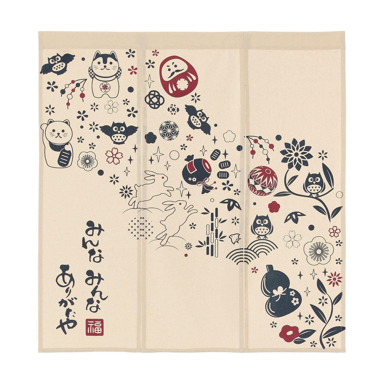 Japanese Noren 3-panel Natural Cotton 85x90cm, Japanese Decor, Authentic