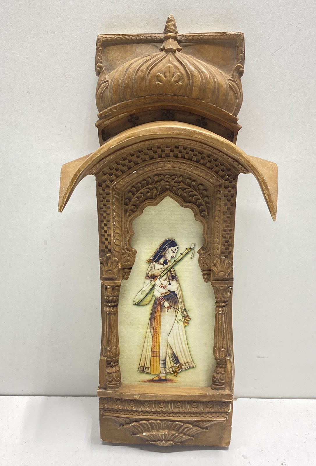 Indian Jharokha Wall Plaque Traditional Musician Art Faux Carved Wood Style