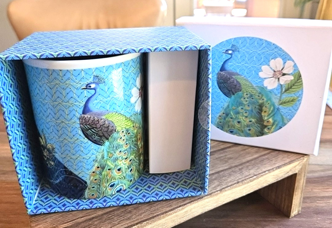 Fringe Studio Floral Peacock 14 oz Ceramic Coffee Mug New In Box Gift Bird