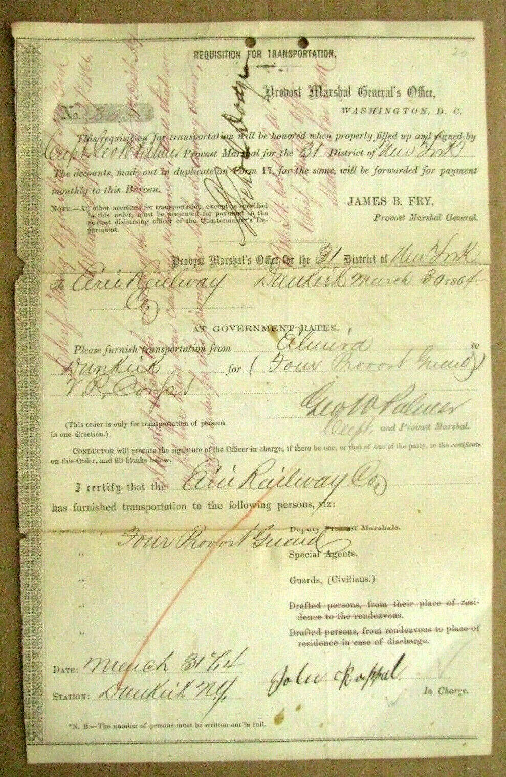    CIVIL WAR COLONEL RICHARD DODGE SIGNED VOUCHER