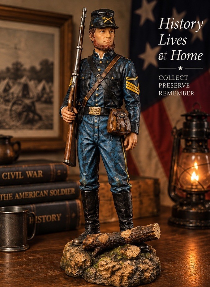 Civil War Union Cavalry Sergeant Soldier Statue 20.5” Resin Military Decor