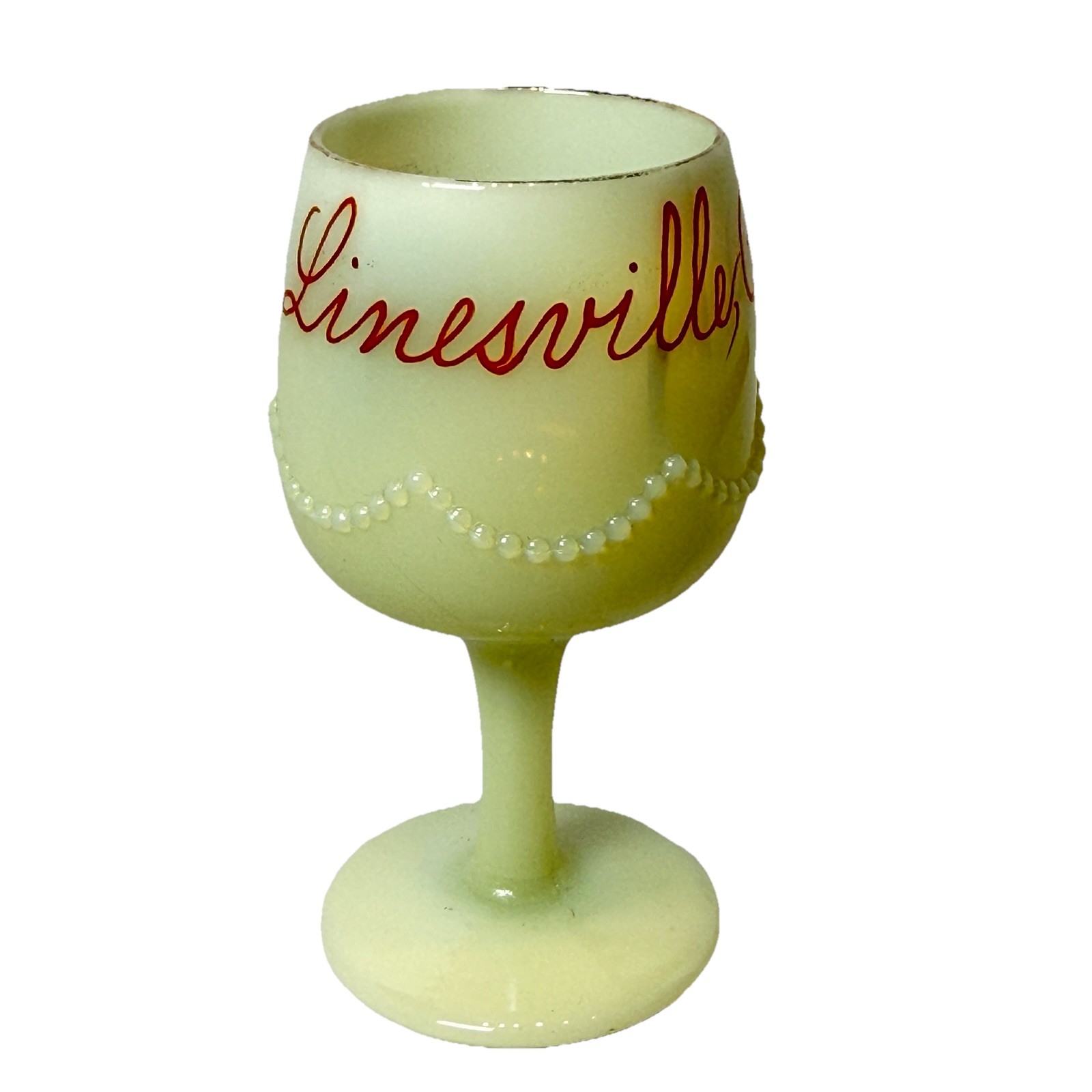 LINESVILLE Pennsylvania PA Uranium Antique Custard Glass Souvenir Trinket GOBLET