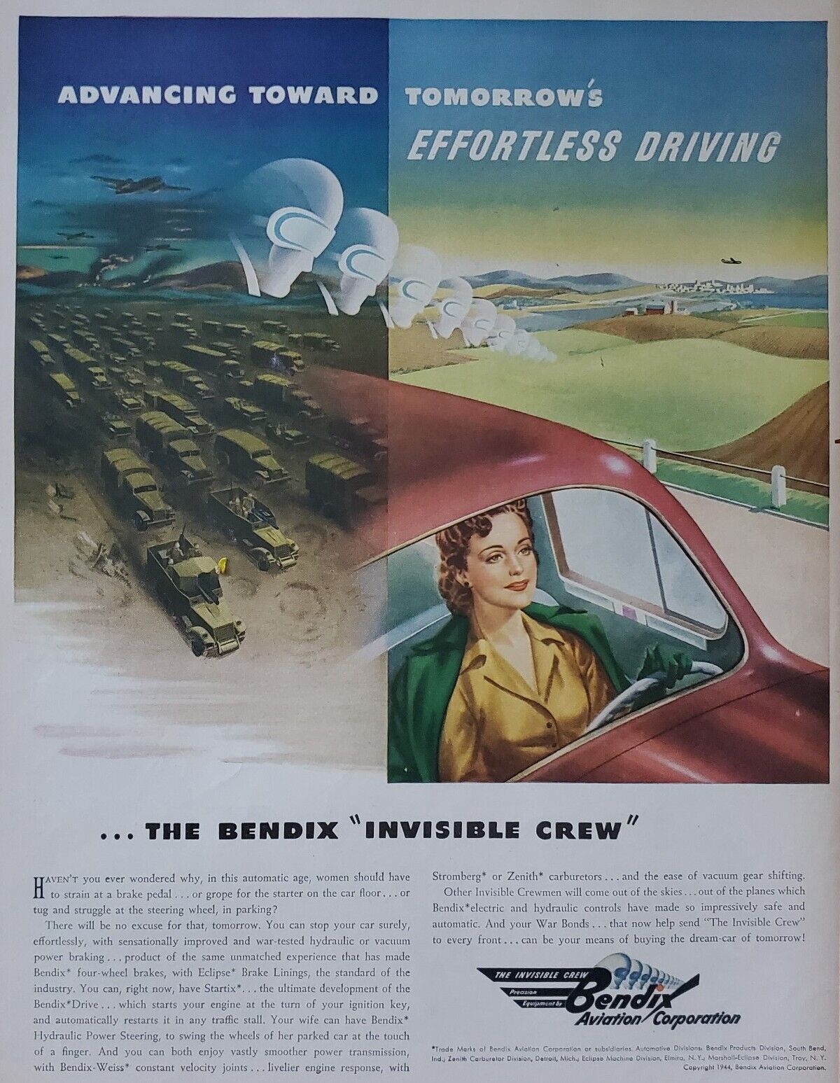 1944 Bendix Aviation Corporation WWII Invisible Crew Vintage Print Ad NICE