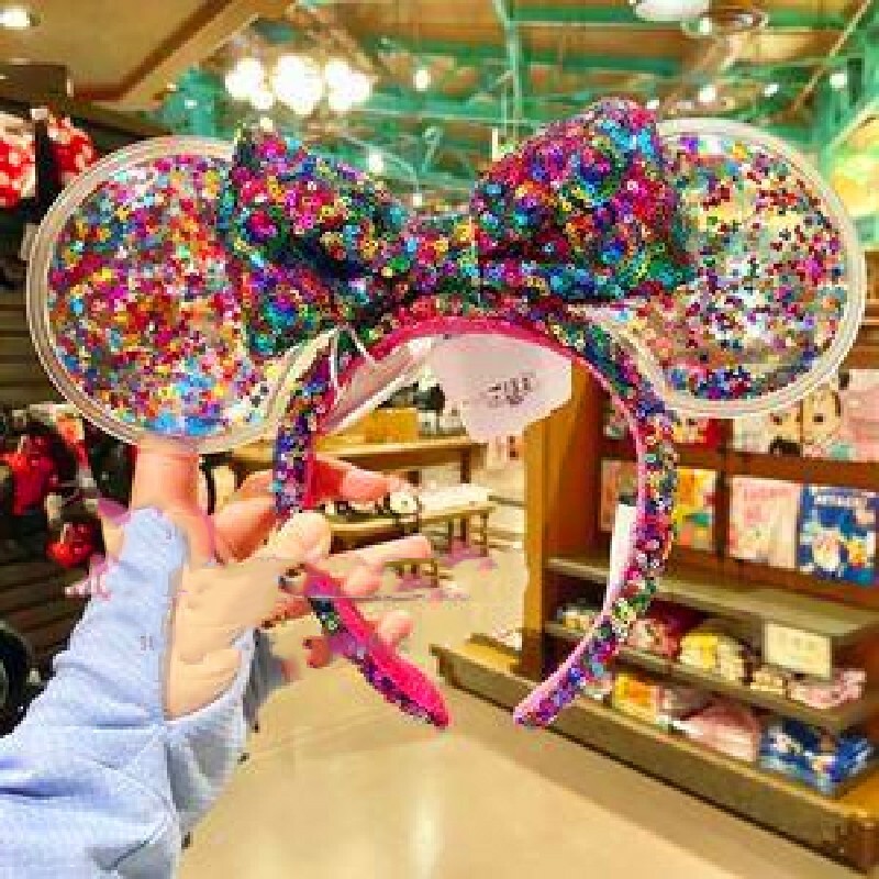 Disney Parks Minnie Mouse Ears Bow Rainbow Confetti Sequin Headband US