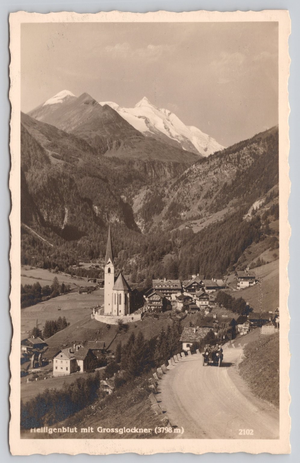 1936 Heiligenblut Austria Grossglockner RPPC Church Mountain Village Car