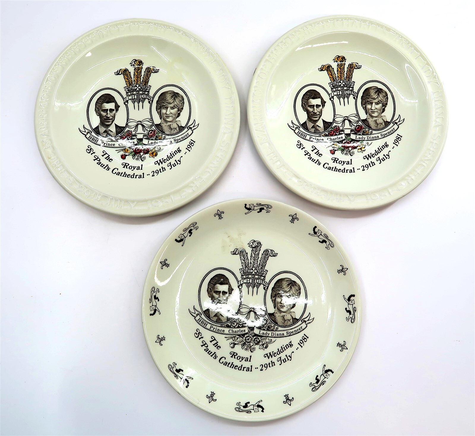 x3 Prince Charles & Princess Diana 1981 Royal Wedding Plates by MYOTT MEAKIN 10\