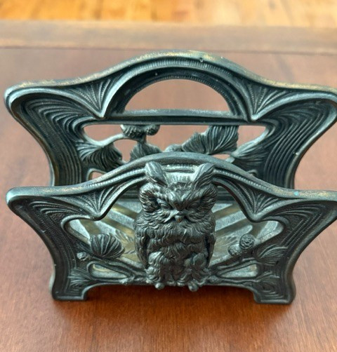 Antique H.L. Judd Manufacturing Co. Cast Iron Owl Letter Holder Mfg 6643