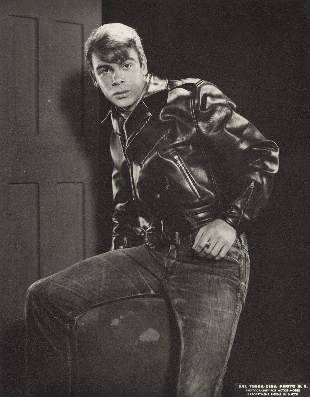 c. 1950's Cool Rebel in Leather Jacket and Jeans Large Photo by SAL TERRACINA