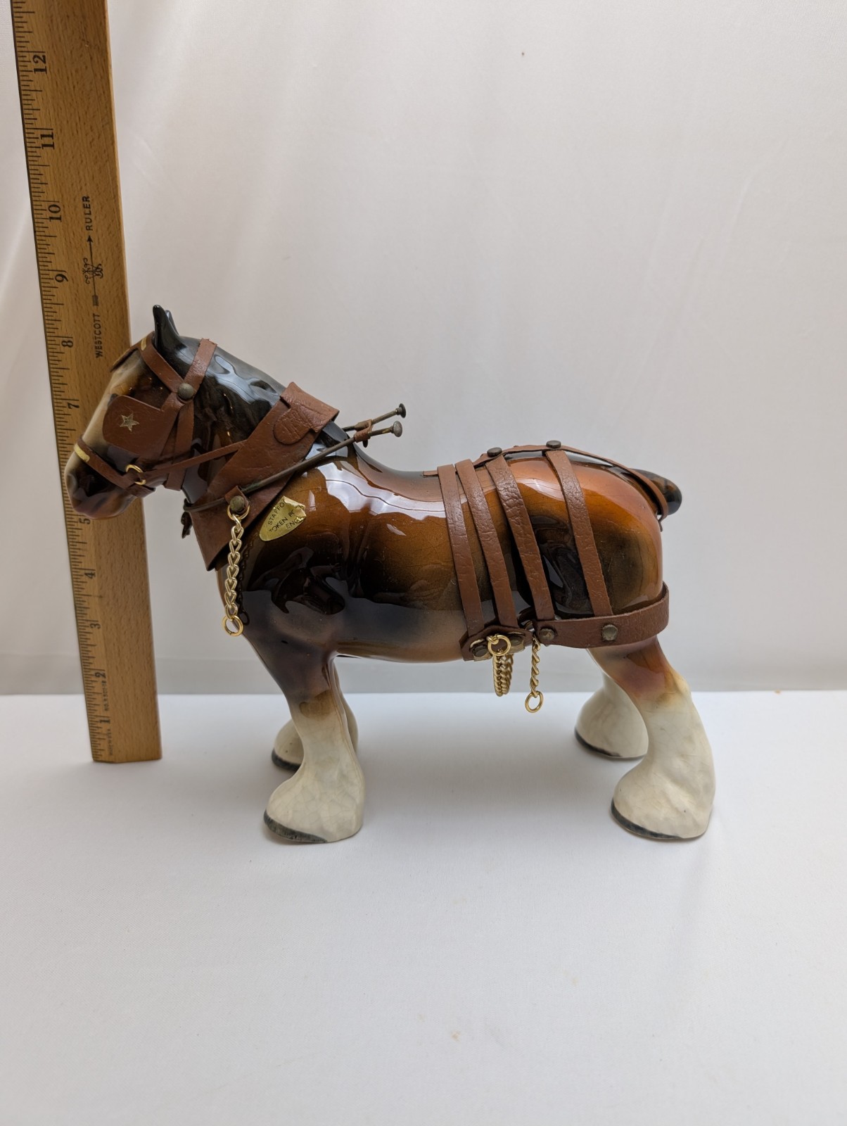 Vtg Staffordshire Token Pottery England Shire Draft Horse Leather Harness Figuri Vtg Staffordshire Token Pottery England Shire Draft Horse Leather Harness Figuri