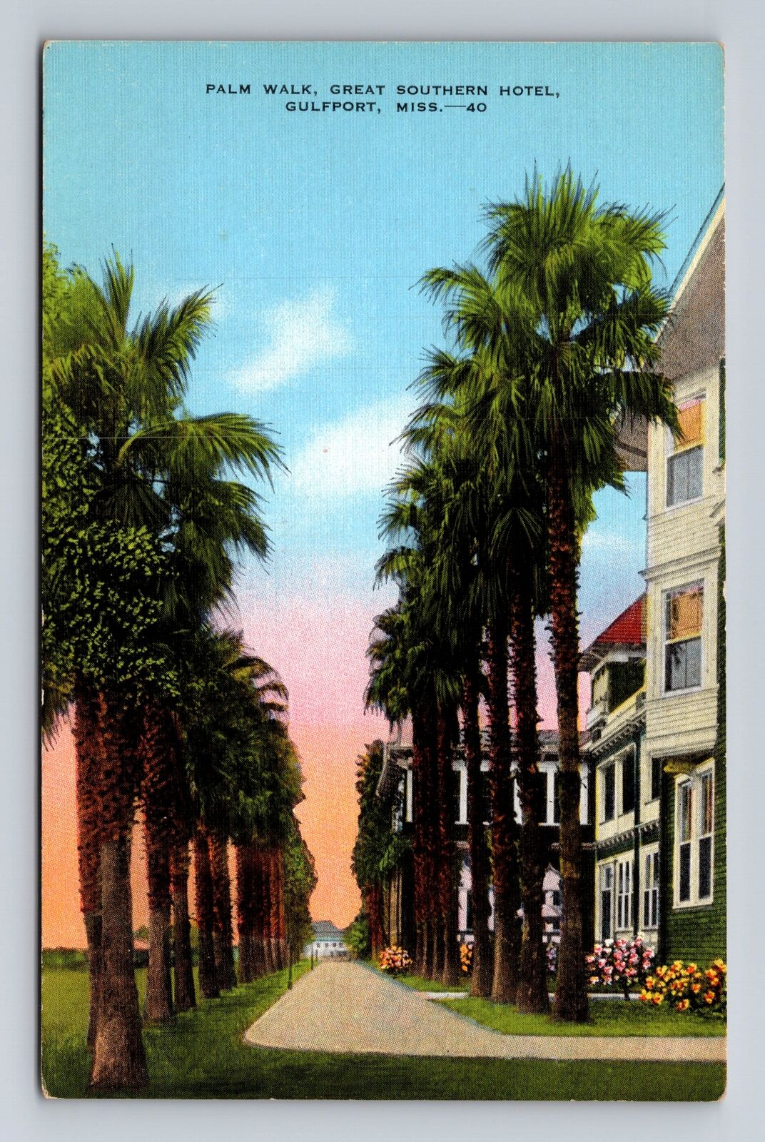 Gulfport MS-Mississippi, Palm Walk, Great Southern Hotel, Vintage Postcard