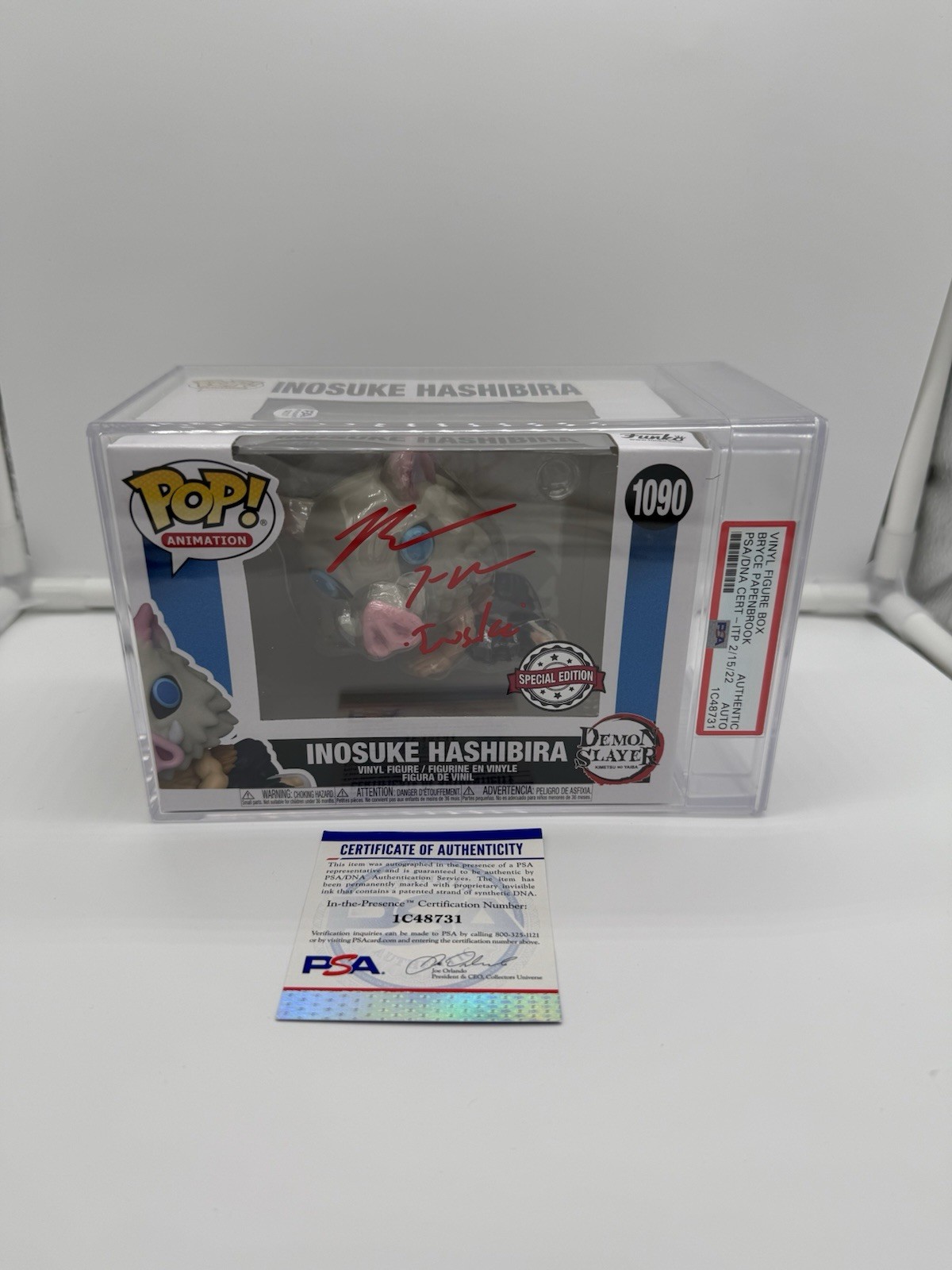 Funko Pop Demon Slayer Inosuke Hashibira #1090 SE Signed Bryce Papenbrook PSA