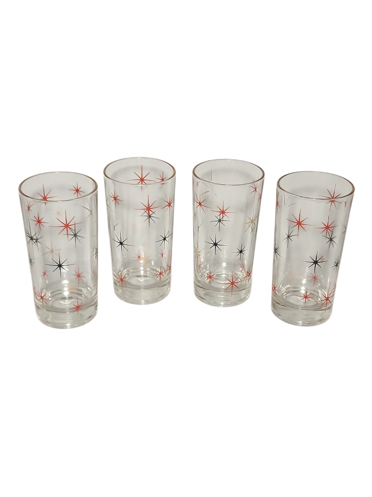 Set of 4 Vintage Retro Atomic Starburst Glass Tumblers Red Black Gold 5.5 Set of 4 Vintage Retro Atomic Starburst Glass Tumblers Red Black Gold 5.5