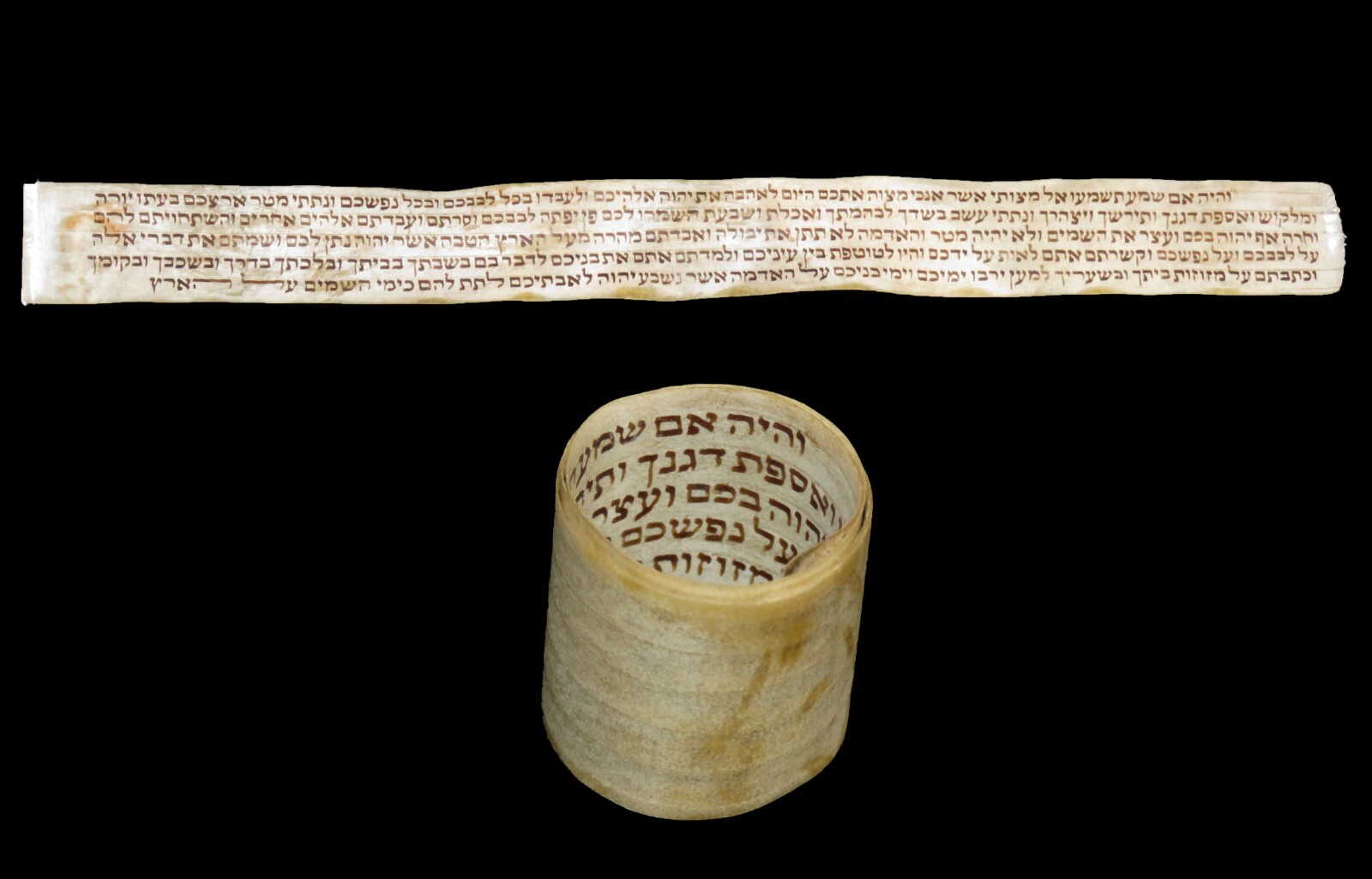 Ancient Parashiyot Tefillin Manuscript Parchment 200 Years Old from the Balkan