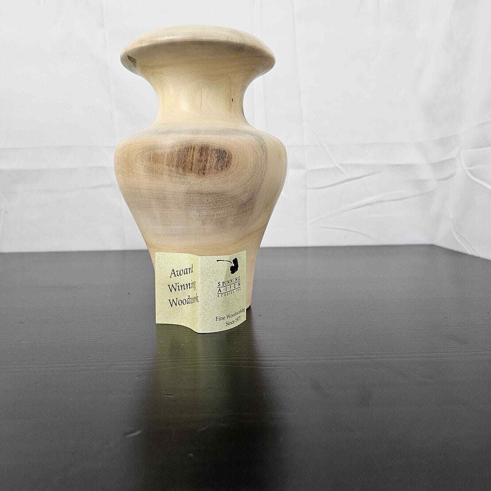 Vintage Spinning Aspen Studios Solid Aspen Wood Vase 8” RARE Signed Insert