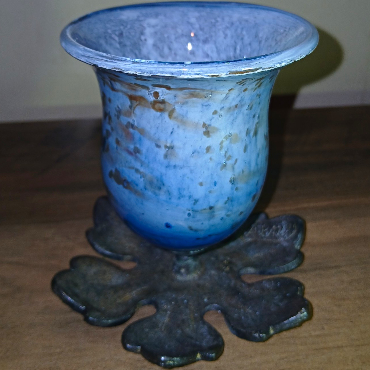 Vintage Mid Century Art Glass Photophore Candle Holder. Stamped 