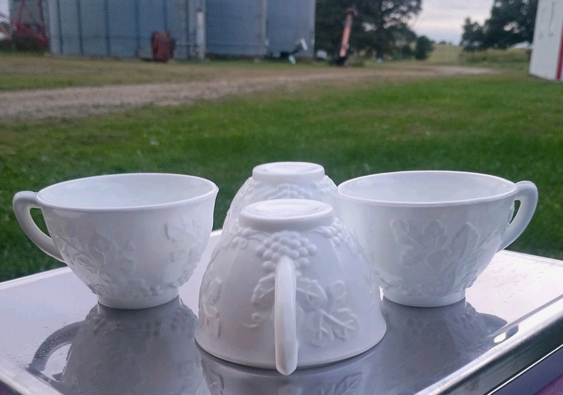 Vintage Indiana Glass Colony Harvest White Milk Glass Teacups - Set of 4