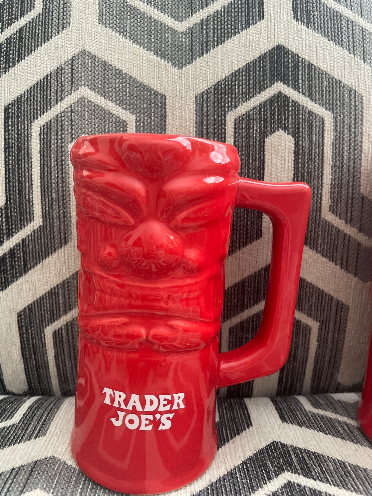 Two Trader Joe’s Red Ceramic Tikk Mugs 7” deep excellent condition Two Trader Joe’s Red Ceramic Tikk Mugs 7” deep excellent condition