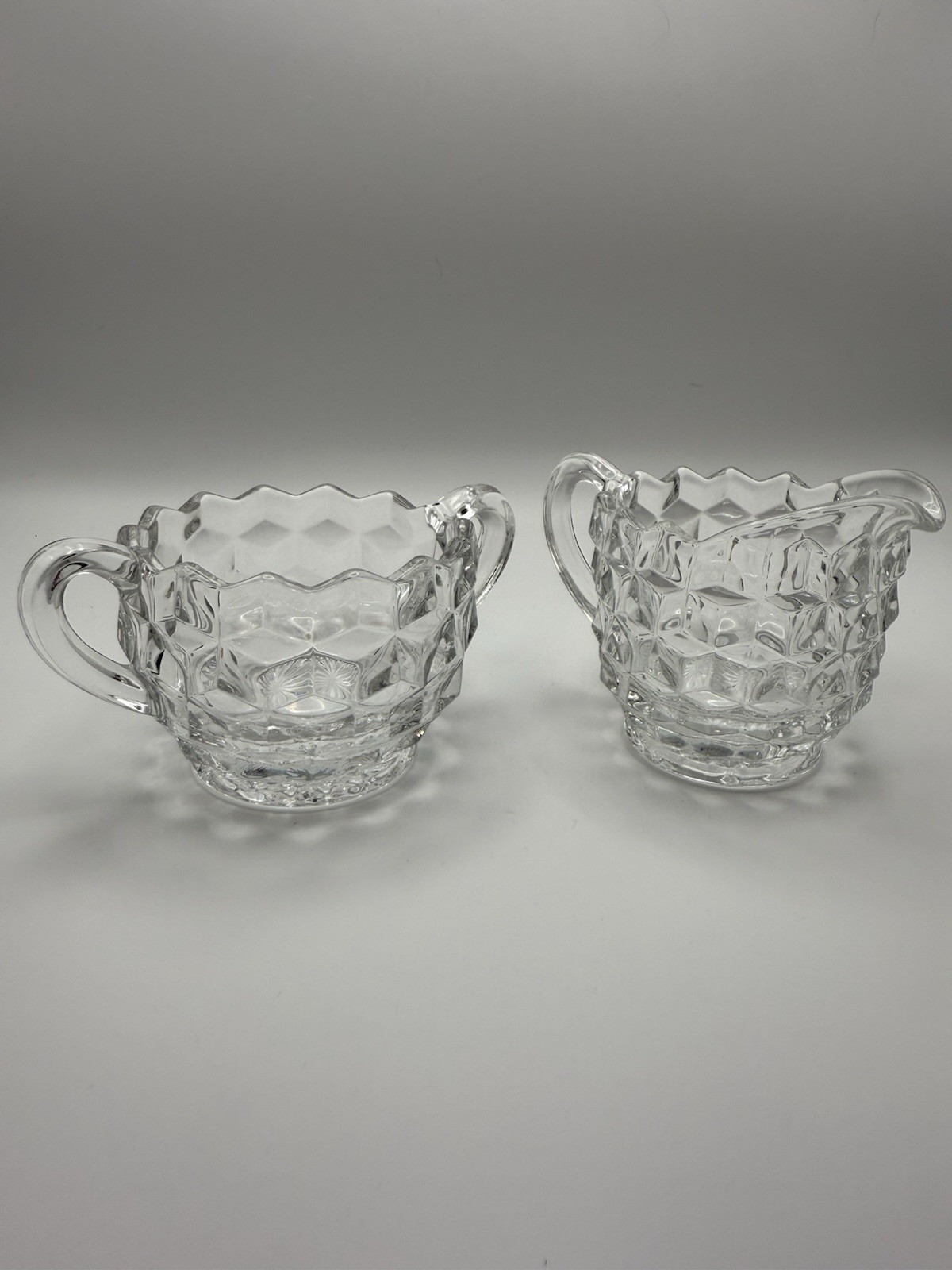 Vintage Fostoria American Crystal Clear Open Sugar Bowl and Creamer