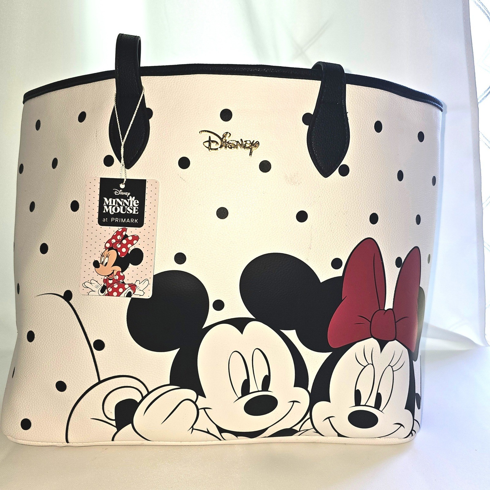 Disney Mickey & Minnie Mouse Faux Leather Large Polka Dot Tote Bag Primark NWT