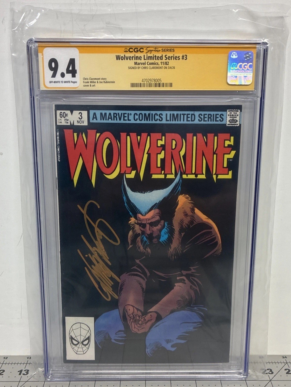 Wolverine Limited Series #3 1982 CGC SS 9.4 NM Chris Claremont Signed Orange ink